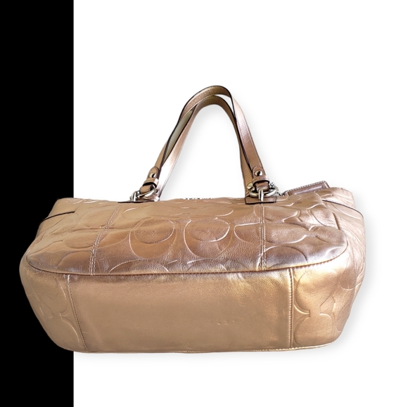 💯 COACH Gold Gallery Embossed Metallic Leather Tote Purse - Picture 4 of 15